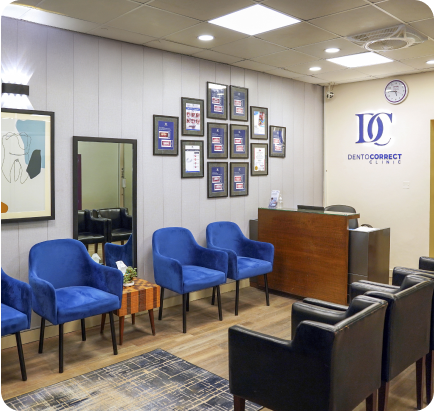 The environment of dentocorrect the best dental clinic is shown with aesthetic chairs.
