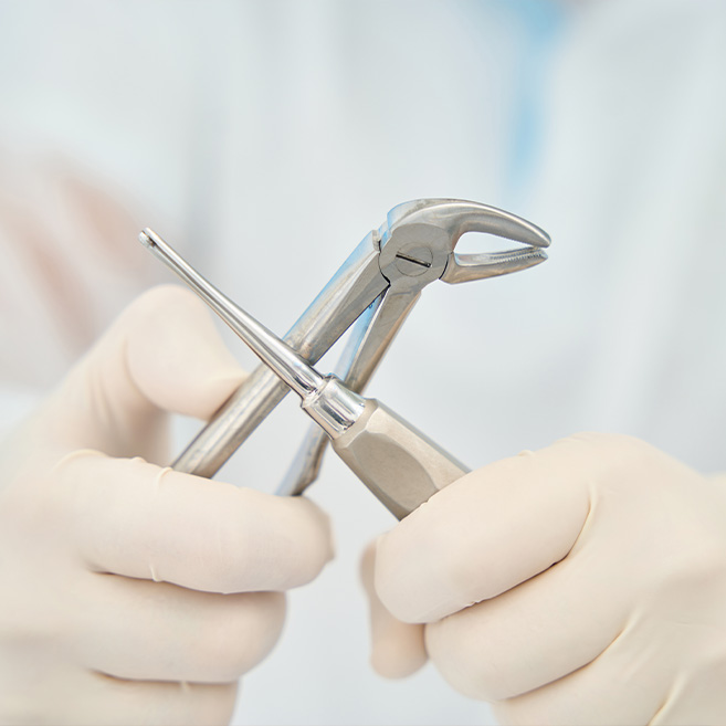 The tools of surgical tooth extraction are shown.