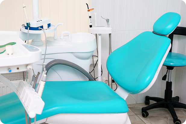 A dental chair is shown in the dental clinic in Lahore.