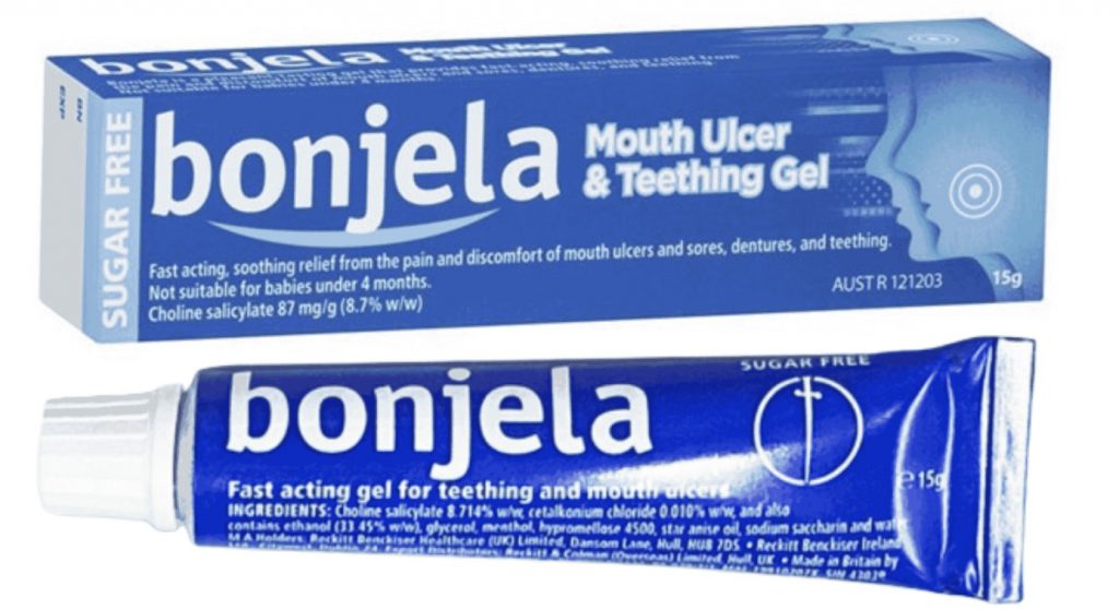 Bonjela gel for oral ulcer.